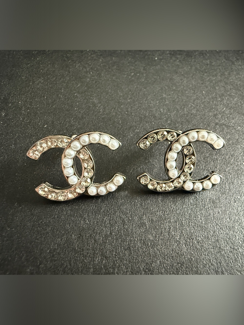 Pearl & Crystal Double-Cc Style Brooches - Silver Tone